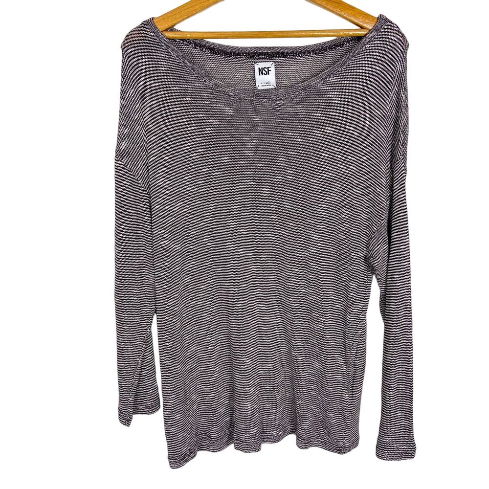 NSF Sweater Thermal Knit Pullover Sweater Size L Purple White Heathered Stripe‎